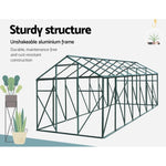 Green Fingers Greenhouse 4.43x2.44x2.15M Aluminium Polycarbonate Green House Garden Shed GH-ALU-443X244-GN-AB