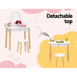 Keezi Kids Dressing Table Chair Set Wooden Leg Vanity Makeup Drawer Mirror FURNI-C-WOOD-KDT-WH