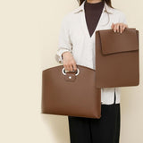 Laptop Tote Bag Set, 2-Piece Waterproof Leather Computer Briefcase & Crossbody Purse for Women, V1366-AZ2-W-11433