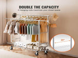 Heavy Duty Clothes Rack, Double Hanging Rod Clothing Garment Rack for Hanging Clothes, Adjustable V952-JYKCYJ4858221BPVDV0