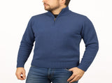 100% SHETLAND RAGG WOOL Half Zip Up Knit JUMPER Pullover Mens Sweater Knitted in Sky - S V563-SW-HZ-SKY40-S