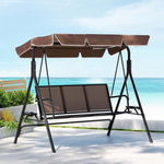 Gardeon Outdoor Swing Chair Garden Chair Canopy Cup Holder 3 Seater Brown GSC-BST-3S-CUP-BR