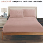 Ramesses Teddy Fleece Fitted Sheet Combo Set Rose Pink Double V442-KIT-FITTEDSS-TEDDYFLEECE-ROSEPINK-DS