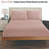 Ramesses Teddy Fleece Fitted Sheet Combo Set Rose Pink Double V442-KIT-FITTEDSS-TEDDYFLEECE-ROSEPINK-DS