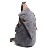 Vintage Waxed Canvas Crossbody Sling Bag with Crazy Horse Leather, Large Capacity Chest Pack, V1232-RBBB-003
