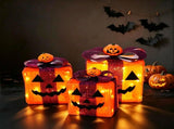 3 Pack Lighted Halloween Pumpkin Gift Boxes, 60 LED Battery Operated Jack O Lantern Decorations with V1107-130-71574