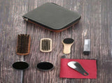 Gold Men's shoe care kit, leather shoe care, men's accessories, shoe care tools, leather case, V1102-918-SIL-13110