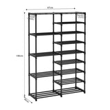 SOGA 16-Shelf Tier Shoe Storage Shelf Space-Saving Caddy Rack Organiser with Side Hooks Black RACK0003