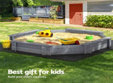 Keezi Kids Sandpit Wooden Round Sand Pit with Cover Bench Seat Beach Toys 182cm Grey SAND-OCTA-177-GR