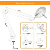 Magnifying Lamp, Work Light - With 105Mm 5 Diopter Glass Lens, Metal Clamp, Swivel Arm, 3 Color Mode V1188-MS-227-0104