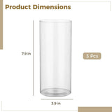 3PCS Acrylic Cylinders, 3.9" x 7.9" Clears for Centerpieces, Unbreakable Elegant Flower V1369-AZ3-W-08813