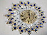 Blue Silver Peacock Wall Clock Crystal Wall Clock Home Decor Clock Large Wall Clock V1347-115-SIL-91045