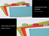 Coloerful 4-Piece Colour-Coded Index Cutting Board Set with Storage Stand - Food-Safe PP, Non-Slip, V888-ELOSUNG32075