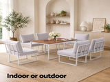 Gardeon 6 Seater Outdoor Dining Sofa Set Steel Frame Cushions White FF-DINING-7SOFA-WH-ABCD