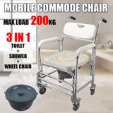 Aluminum Bedside Commode Chair 200kg Mobile Shower Toilet Wheelchair V178-66964