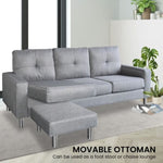 Sarantino Linen Corner Sofa Couch Lounge Chaise with Metal Legs - Grey SOFA-029-LNN-GRY-M