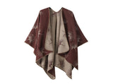 Daily Wear Knitted Poncho, Vintage Ginkgo Leaf Pattern, Mellow Coffee Brown V1221-XM-LB2139-ZS57