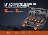 Impact Sockets Set 9pcs 6-Point 1/2in Metric Drive Bit Ratchet Tool Kit V952-CJTTZJCRMO912IFZ2V0