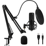 USB Gaming Microphone Streaming Podcast PC Microphone Condenser Mic Kit with Flexible Arm for Gaming V1192-AZ-W-31931