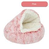 Cozy Pink Plush Hooded Pet Bed - Ultra Soft Long Fur Cave Bed for Small Pets 50cm V888-ELOSUNG11042