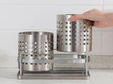 Stainless Steel Double-Tube Cutlery Basket With Storage Rack for Household Kitchen-Silver V1161-109395