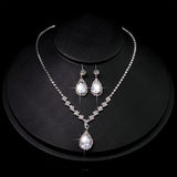 Elegant Teardrop Jewelry Set - Sparkling Necklace and Earrings, adorned with crystal accents, made V1102-SDXLTZ001