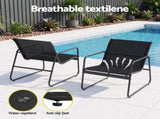 Gardeon Outdoor Bistro Set 3 Piece Patio Furniture Textilene Chairs Glass Table ODF-BISTRO-TEX-BK