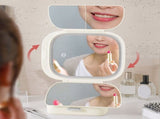 Rotatable Makeup Mirror with LED Lights, Desktop Vanity Mirror with Storage Organizer, Foldable V1366-AZ2-W-23293