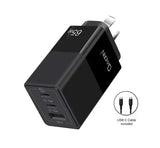 Oxhorn 65W GaN Type C fast Charger 3 Port 2xUSB-C 1xUSB-A PD3.0 QC4.0 PPS AUS Approved C-tick Black V1202-V2-MPOXH-NB-PD65CCAB