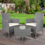 Gardeon 3PC Outdoor Bistro Set Patio Furniture Wicker Setting Chairs Table Cushion Grey ODF-BISTRO-RATTAN-GE