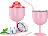 2 Pack Insulated Wine Glass 10 oz Stainless Steel Margarita Tumbler with Lid and Straw Vacuum Sealed V1258-DP02-C-322