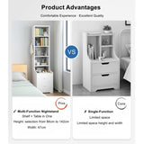 2x Bedside table pair with shelves drawers side hook modern design white V360-ZC-FNBT0037-WT-142-47X2