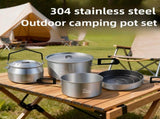 3-Piece Food Grade Stainless Steel Camping Cookware Set with 1.1L Kettle, Medium Stew Pot and Medium V888-ELOSUNG55180-1