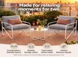 Gardeon Outdoor Bistro Set 3 Piece Patio Furniture Conversation Table and Chairs Grey ODF-BISTRO-STL-GR