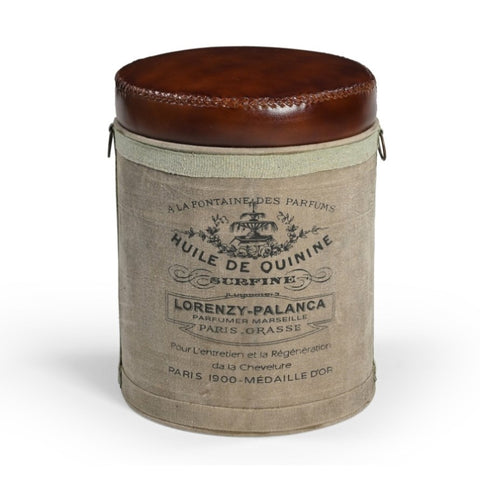 FRENCH CANVAS LEATHER PERFUME OTTOMAN V742-M6400