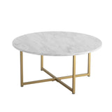 White Marble Effect Round Coffee Table with Gold Legs V264-TAB-719C-WHE-GD