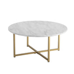 White Marble Effect Round Coffee Table with Gold Legs V264-TAB-719C-WHE-GD