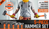 5Pc Hammer Set Rubber / Ball Pein / Sledge / Cross Pein Mallet TPR Grip Handle V465-SDY-97401