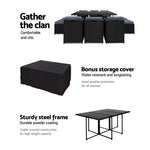 Gardeon Outdoor Dining Set 11 Piece Wicker Table Chairs Setting Black FF-DINING-11SET-BK