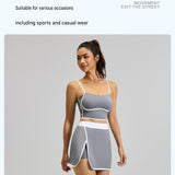 Black XL Size Women's Linear Sports Set - Polyester Spandex Blend with Adjustable Straps, Removable V888-ELOSUNG53891