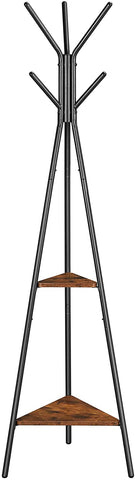 Black Coat Rack Stand Industrial Style 2 Shelves Clothes V178-11703