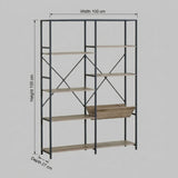 CARLA HOME 7 Shelf Bookcase - Wood Metal Display Shelf - Brown - Rustic - Steel - Living Room Office V178-36450