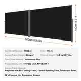 VEVOR Side Awning, 180X600cm Aluminum Outdoor Privacy Screen, 280g Polyester Water-proof V952-ZYPF180X600CMBK01V0