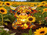 Cow Sunflower Lamp, Stained Glass Style Resin Night Light, USB Powered Warm LED Cow Decor, 9 Inch V1370-AZ4-21023