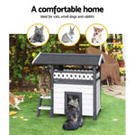 i.Pet Outdoor Cat House Shelter 77cm x 50cm x 73cm Rabbit Hutch Wooden Condo Small Outdoor Cat House PET-CH-770-GR