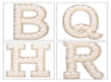 HOOWIFFY White Letter Iron-On Patches with Embellishments for Clothing Decoration, 26 Pieces V1189-WXFWAL-20260326-02591