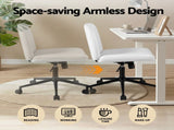 Artiss Criss Cross Chair with Wheels Wide Cross Legged Office Desk Vanity Chair PU Leather, Armless OCHAIR-L-2016-WH