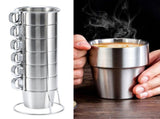 Stainless Steel Water Coffee Cup Set Heat Insulated Anti-Scald with Cup Holder Stand V1294-YM0901-3118200125511