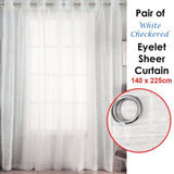 Pair of White Checkered Eyelet Sheer Curtains 140 x 225cm V442-ABR-CURTAIN-EYELETSHEERCHECKERED-WHITE-RE