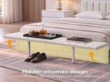 Artiss King Metal Bed Frame Boucle Headboard Charging Station Side Table White MBED-C-FAY-K-WH-AB